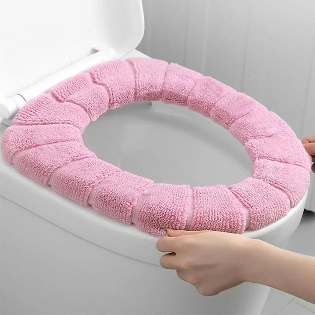 Winter Warm Toilet Seat Cover, Closer Tool Mat, 1 Piece, Washable Bathroom Accessories, Pure Color Knit, O-shaped Soft Cushion, Toilet Seat