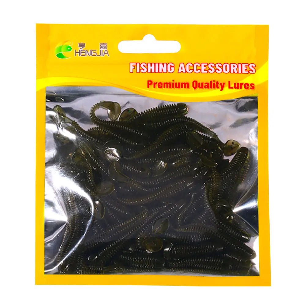 Hengjia 10-50pcs/lot 4.5CM Small Soft Silicone T-Tail Worm Swimbait Lure Fishing Tackle for Carp Black-bass Pike