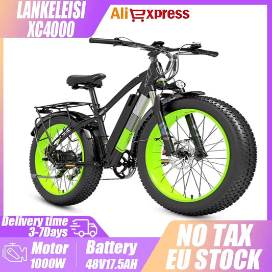 Bicicleta eléctrica para adultos, con neumáticos anchos, motor de 1000 W, batería de 17,5 AH, 7 velocidades, freno hidráulico, XC4000