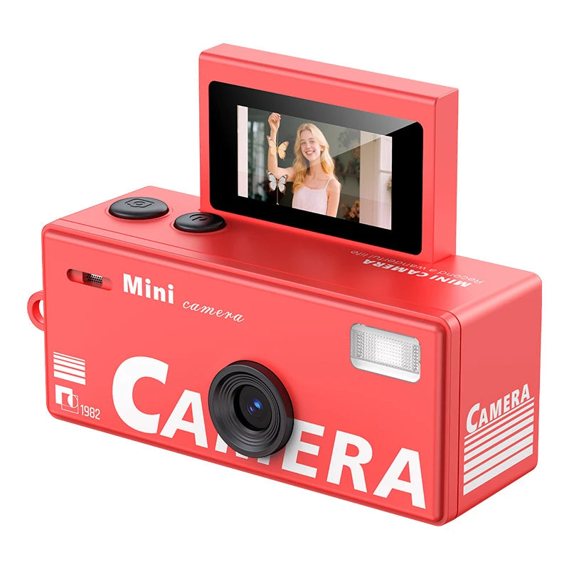 Minicámara digital CCD retro con flash, pantalla giratoria de 1080P, pequeña videocámara con forma de llavero para regalos