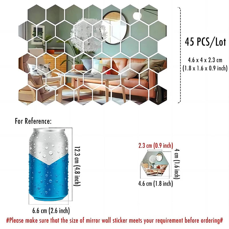 Autocollant Mural Miroir 45 Pièces — Décoration Murale Effet Miroir