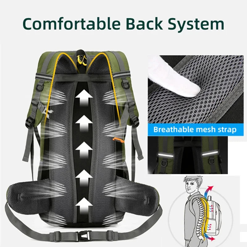 Sac à dos d'escalade en nylon pour homme, sac à dos de camping, sac à dos de randonnée, sports de plein air, canadisme, trekking initié, sac à dos de voyage, 50l