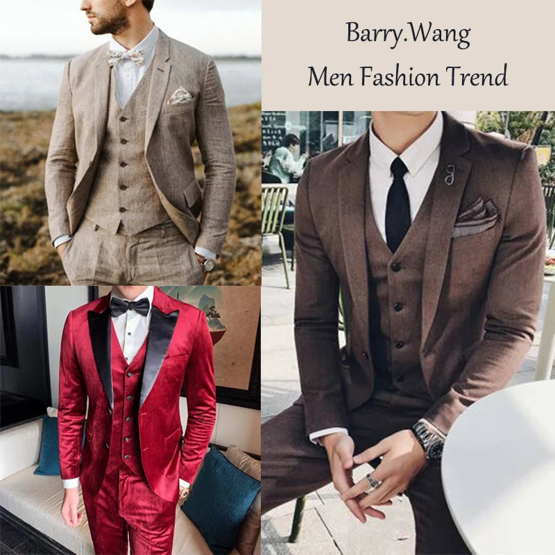 Lujo para hombre, conjunto de chaleco verde Paisley Floral Slim, para hombre, chaleco de vestir sin mangas, formal de trabajo, con corbata y pañuelo, de Barry Wang