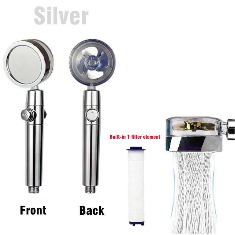 Pommeau de douche avec ventilateur Turbo, Rotation à 360 degrés, haute pression, économie d'eau, Spray réglable, filtres, accessoires de salle de bains