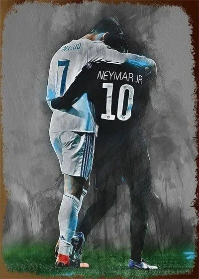 Affiche Métal Aluminium Étoile Football — Décoration Murale Bar, Club & Salon