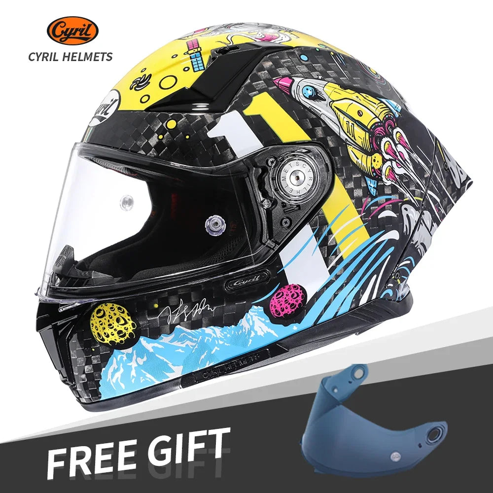 Cascos de moto integrales unisex ligeros de fibra de carbono Kevlar, cascos de calle, cascos de carreras aprobados por DOT ECE CYRIL Casco Moto