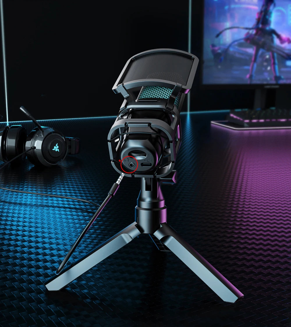 Zealsound – Microphone USB à condensateur RGB avec bras articulé pour gaming, podcast et YouTube
