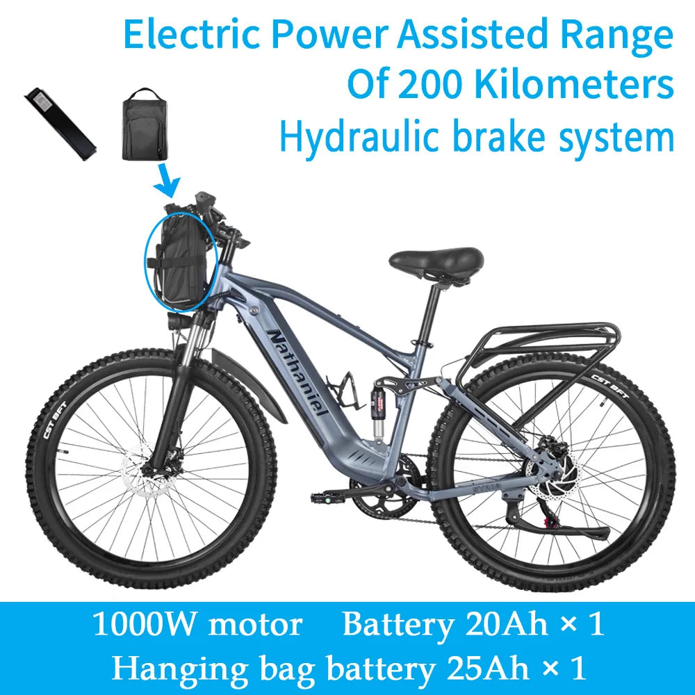 VTT Électrique 1000W 27,5 Pouces 45Ah — 7 Vitesses 45 km/h Adulte Plein Air