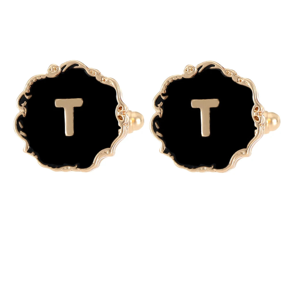 Boutons de manchette classiques pour hommes, 26 lettres initiales de l'alphabet, A B C D E F G H I J K L M N O P Q R S T U, bouton à manches V W X Y Z