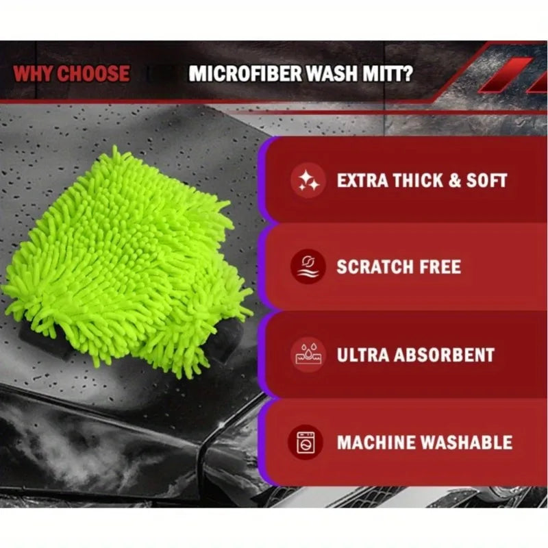 Guantes de lavado de coche de microfibra de chenilla, limpieza de arañazos, cuidado sin pelusa, manoplas suaves, plumero para vehículos de motor, accesorios para motor