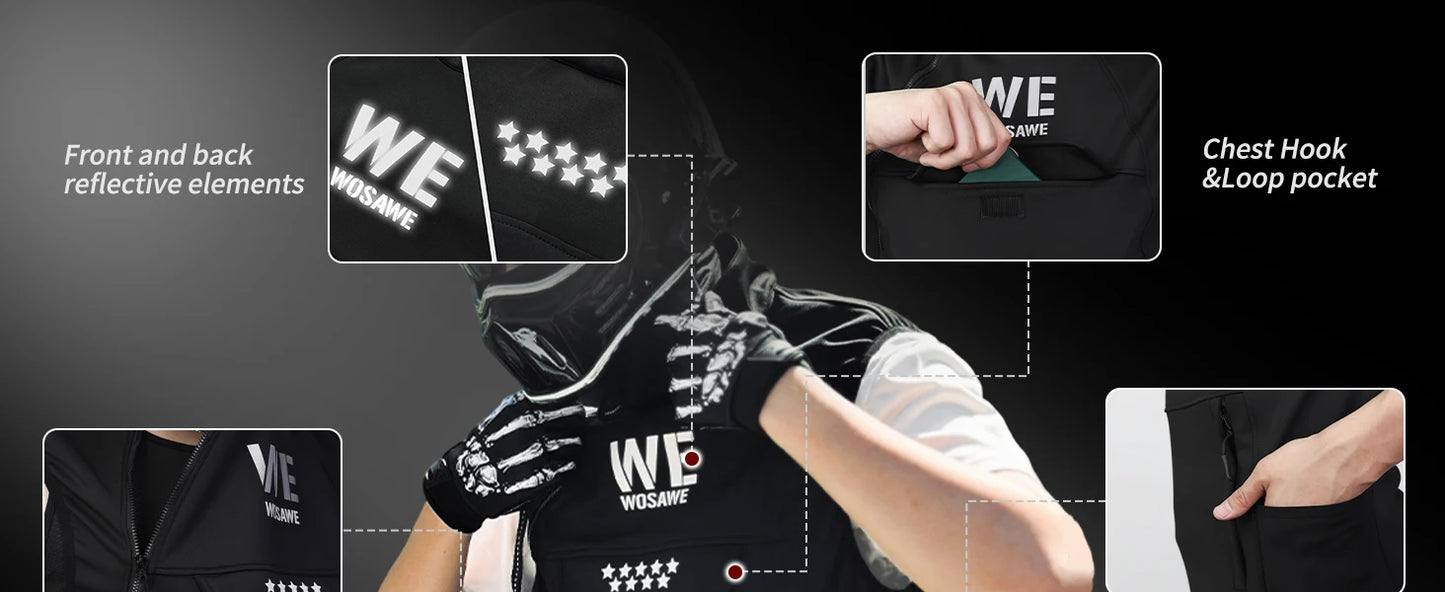 WOSAWE Chaleco reflectante de invierno para motocicleta, chaleco cálido para moto todoterreno, ropa de ciclismo, chaleco multibolsillos