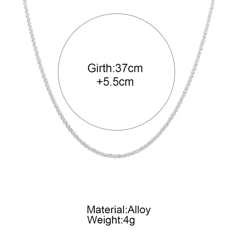 Simple Sparkling Necklace for Women, Silver Color, Clavicle Chain, Choker, Korean, Wedding Party Gift Jewelry