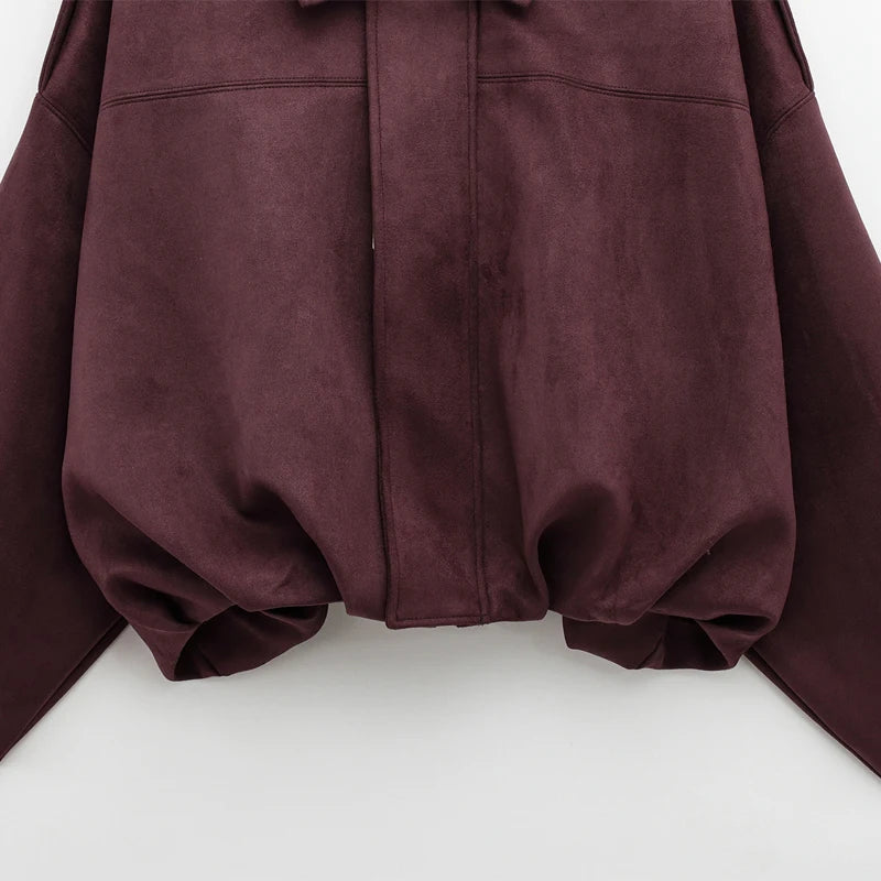HXAO femmes Bomber veste revers fermeture éclair manches longues veste en daim femmes 2025 haute rue recadrée vestes de course manteaux vêtements d'extérieur