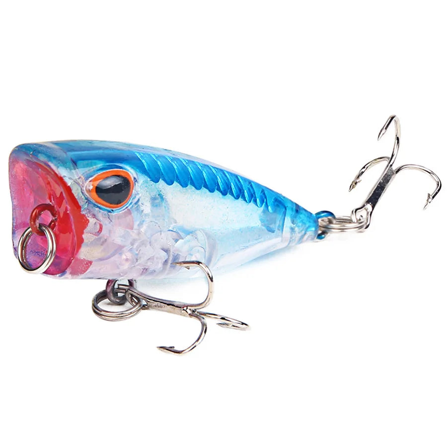 Ensemble de 7 leurres de pêche Mini Popper Crankbaits, yeux 3D, appâts durs, kit de leurres artificiels, wobblers pour la pêche à la traîne, brochet, surface de l'eau, swimbaits