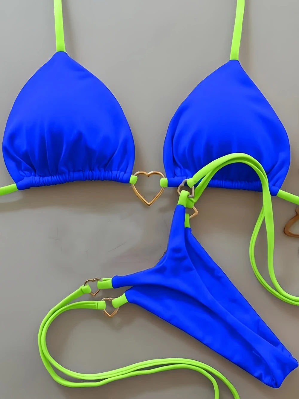 Ensemble bikini sexy dos nu couleur unie taille basse pour femme, maillot de bain deux pièces triangle string brésilien