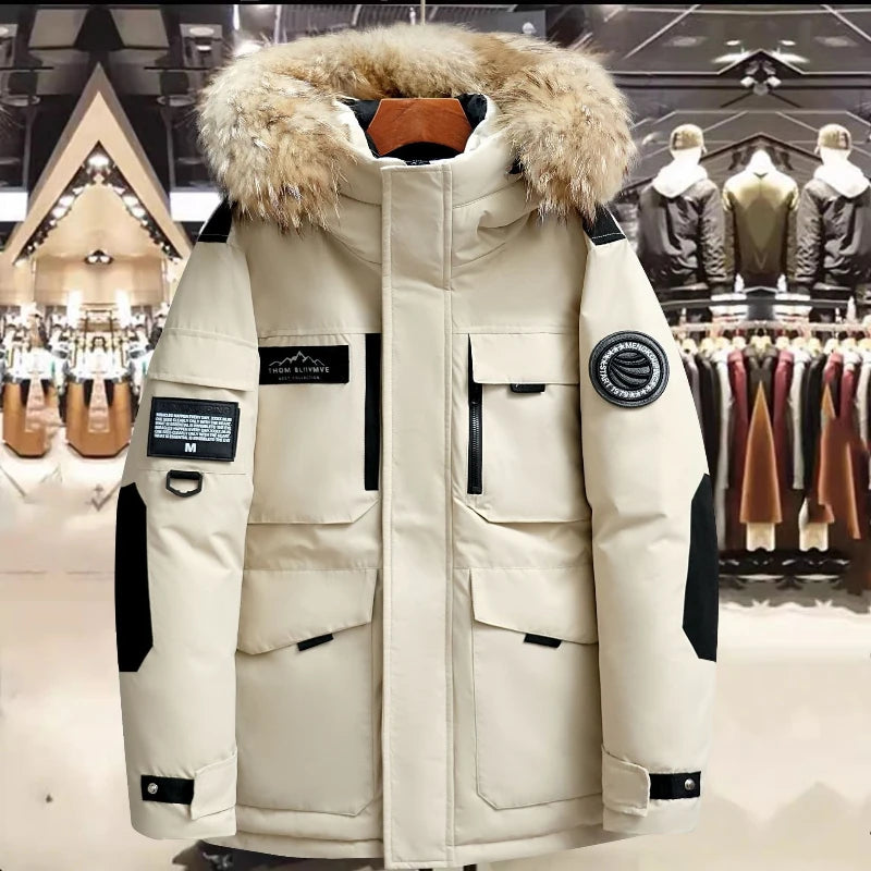 New Winter Men's Hooded Fur Collar High Quality Duck Down Coats Waterproof Jackets Fashion Male Casual Warm Down Parka
