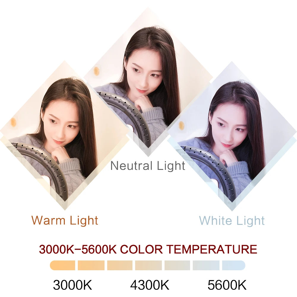 Anneau Lumineux LED Selfie 26cm 120 Perles avec Trépied — Kit Éclairage USB Vidéo