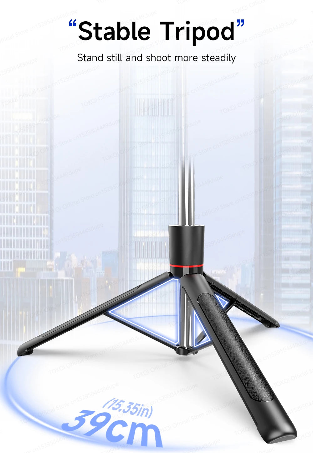 TOKQI — Bâton Selfie Extensible 360° Télécommande Bluetooth & Lumière Optionnelle