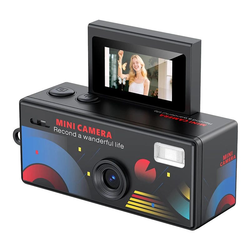 Minicámara digital CCD retro con flash, pantalla giratoria de 1080P, pequeña videocámara con forma de llavero para regalos