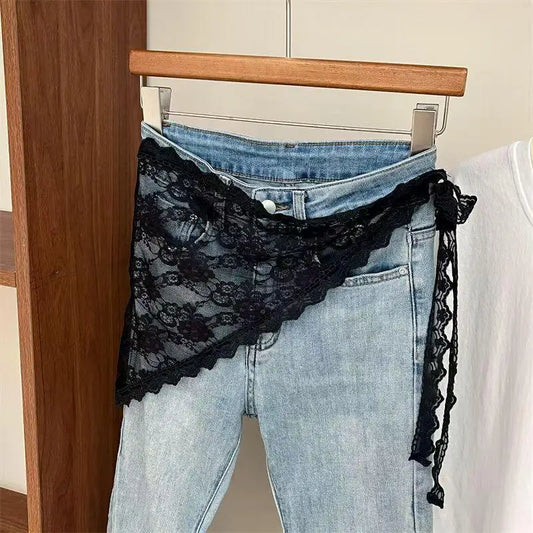 Jupe courte Triangle en dentelle pour femmes, demi-jupe empilée de Style coréen, petit tablier, rideau de fesses, mousseline douce, à la mode