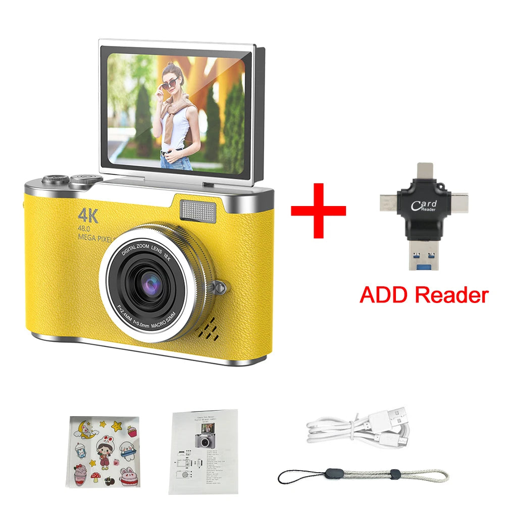 Appareil photo numérique 4K CCD — 8x zoom, 48MP, compact, 180° écran rabattable, selfie, étudiant