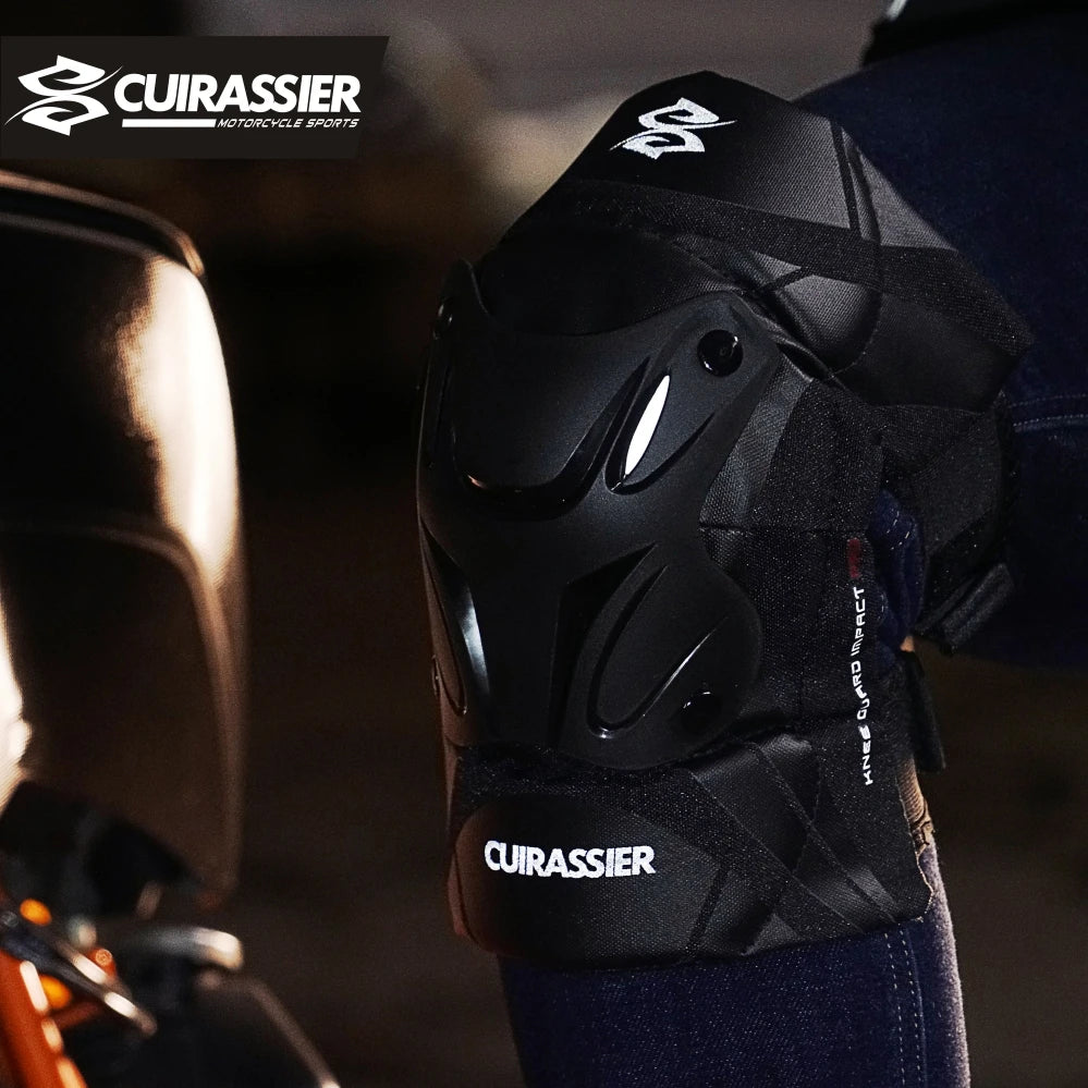 Cuirassier-Genouillères de protection pour motocross, genouillères de moto, protection MX, coussinets de course de coulée de nuit Équipement de moto avec coque renforcée et haute visibilité pour une conduite nocturne
