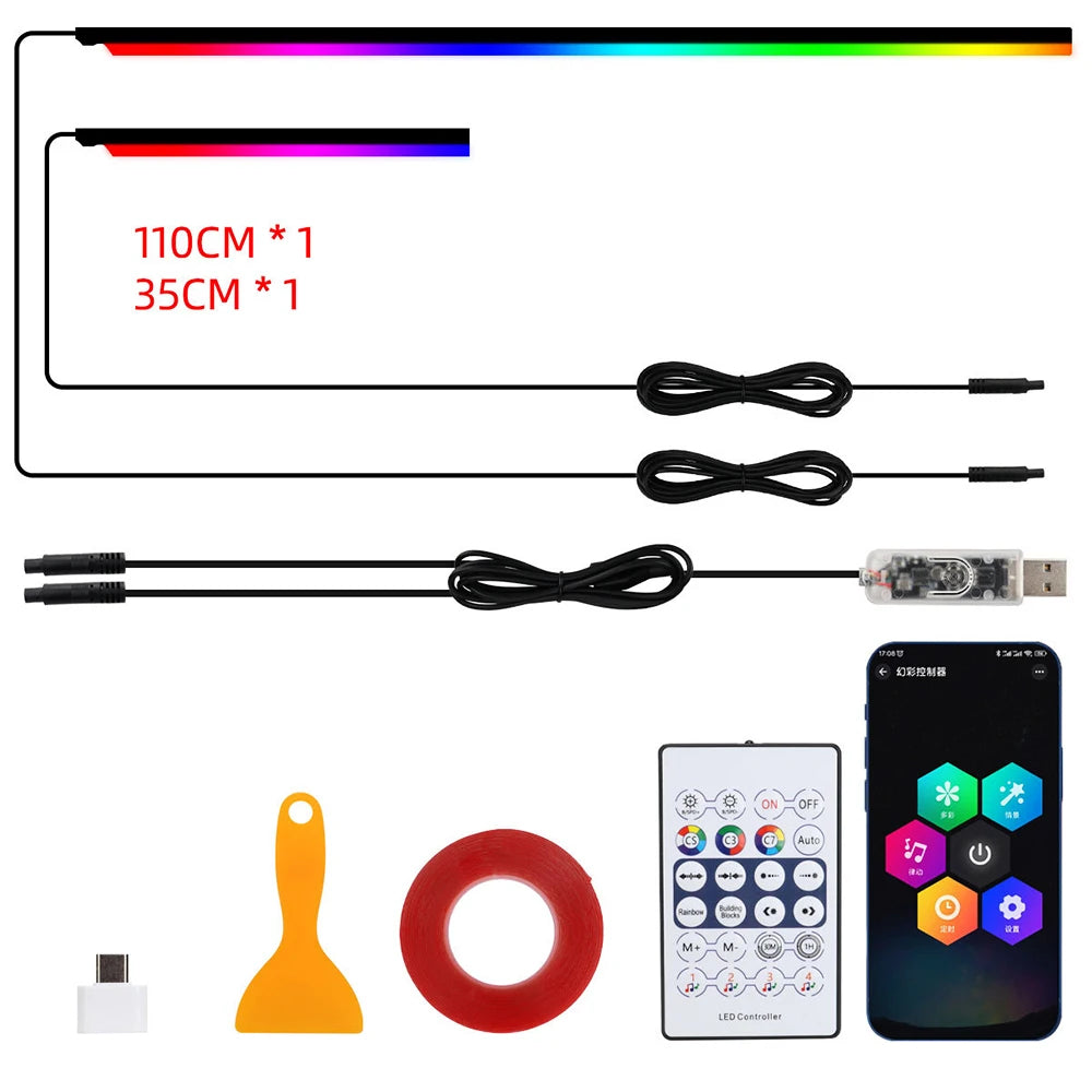 Lumières d'ambiance Led 18 en 1 pour voiture, symphonie, application Bluetooth, banderole de couleur RGB 214, bande acrylique ar