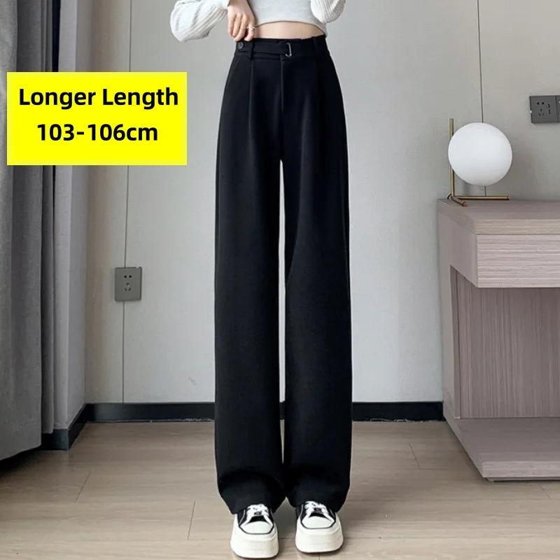Pantalon en laine épais à jambe large pour femmes — décontracté, taille haute, bouton, chic, automne-hiver 2025
