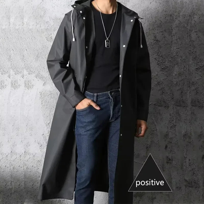 Imperméable long noir de mode pour adultes, imperméable pour femmes et hommes, avec capuche, pour la randonnée en plein air, les voyages, la pêche, l'escalade, épaissi