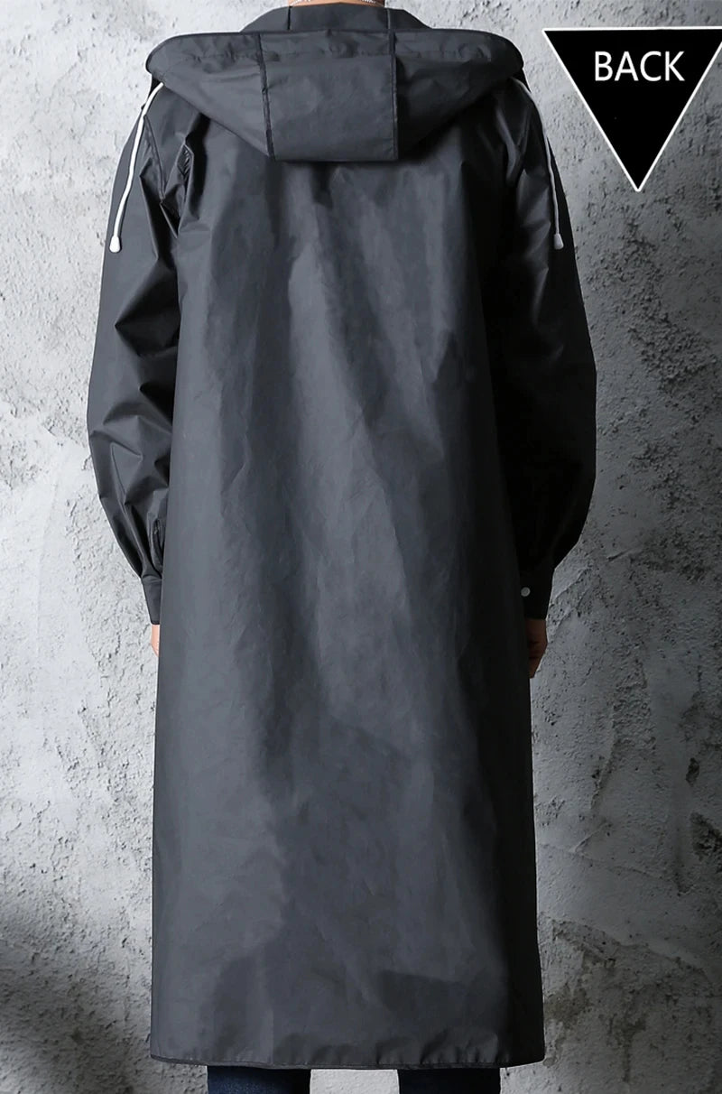 Imperméable long noir de mode pour adultes, imperméable pour femmes et hommes, avec capuche, pour la randonnée en plein air, les voyages, la pêche, l'escalade, épaissi