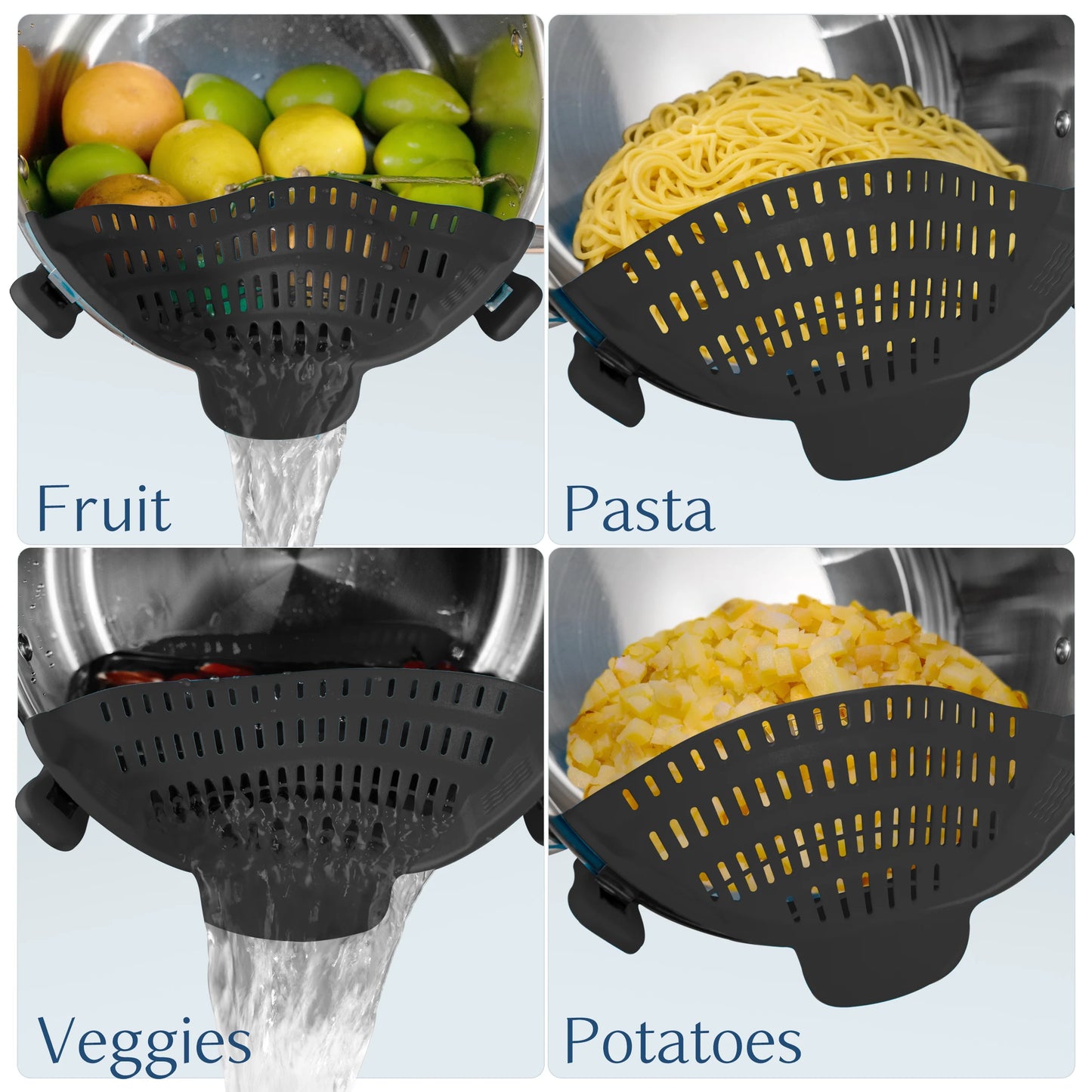 1pc Adjustable Clip-on Silicone Pot Strainer, Silicone Strainer for Pots, Pans and Bowls, Kitchen Pot Colander