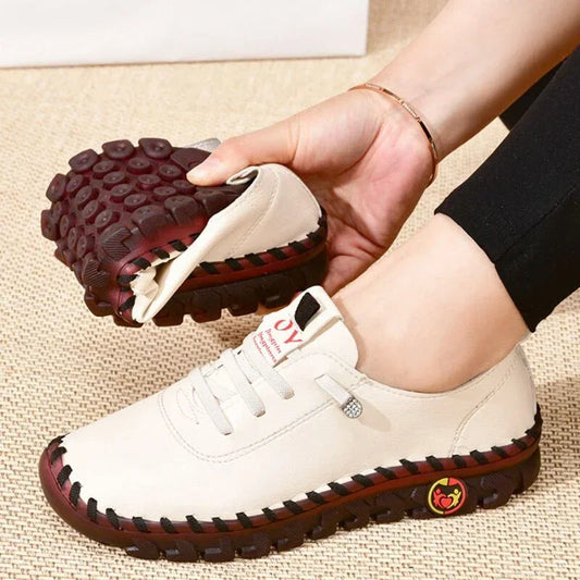 Baskets Femme Mocassins Cuir Plateforme — Sans Lacet Décontracté Printemps
