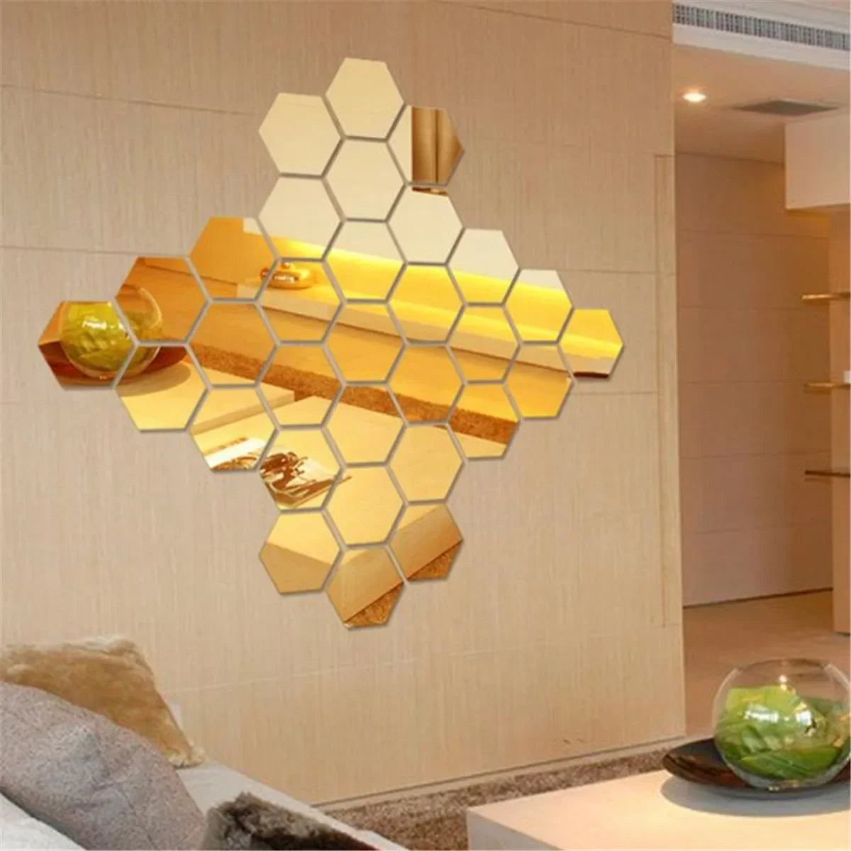 Autocollants muraux en miroir hexagonaux 6/12 pièces, autocollants en miroir acrylique 3D DIY, autocollants adhésifs amovibles, décoration de salon, salle de bain, maison