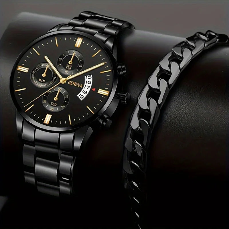 Montre Quartz Acier Inoxydable Homme — Calendrier Affaires Bracelet