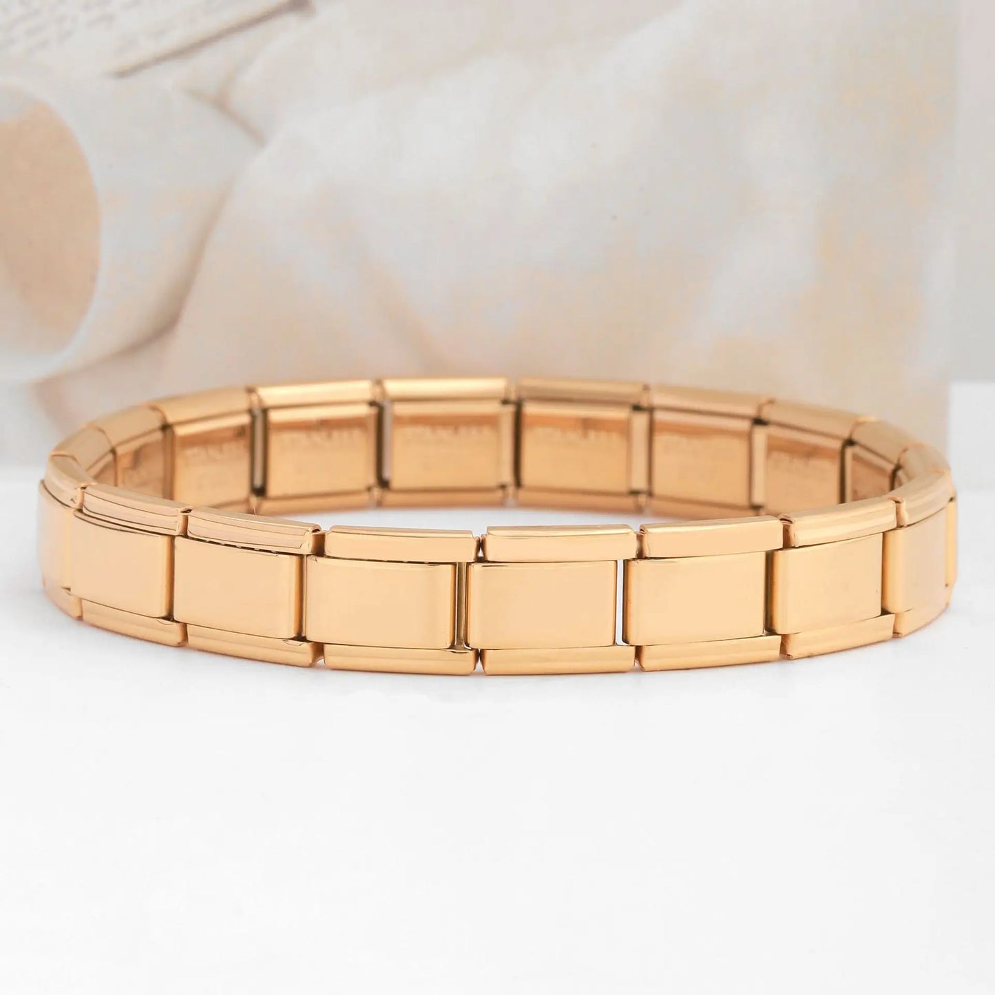 Pulseras cuadradas de acero inoxidable para mujeres y hombres, módulos italianos de metal HipHop, elásticas, regalo, joyería de fiesta de cumpleaños, a la moda