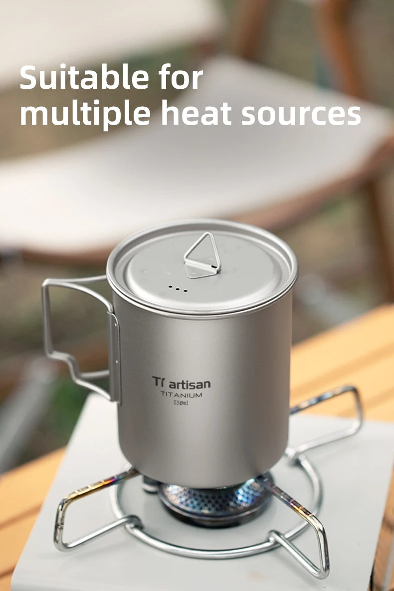 Tiartisan extérieur titane léger Portable thé tasse à café poignée pliante Camping tasse d'eau pour randonnée voyage