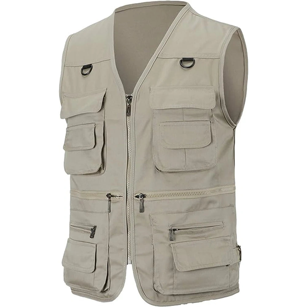 Gilet de randonnée en plein air pour hommes, multi-poches, respirant, pour la chasse et la pêche, veste de sport fine et Simple pour l'extérieur