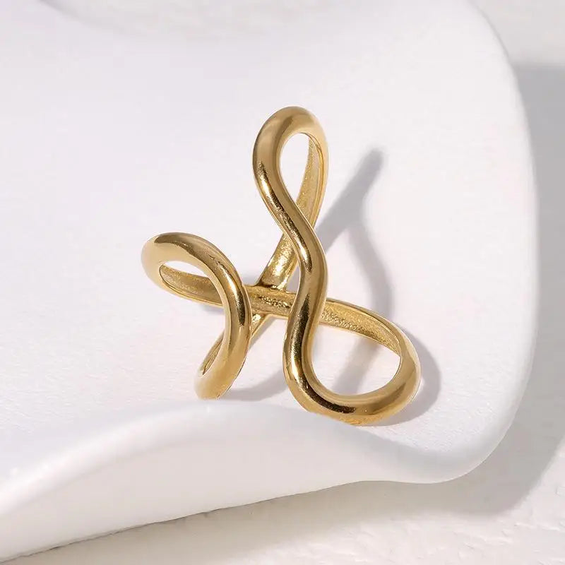 Anillo abierto impermeable de acero inoxidable para mujer, dijes de personalidad, chapado en oro real PVD de 18 quilates, joyería de moda para mujer