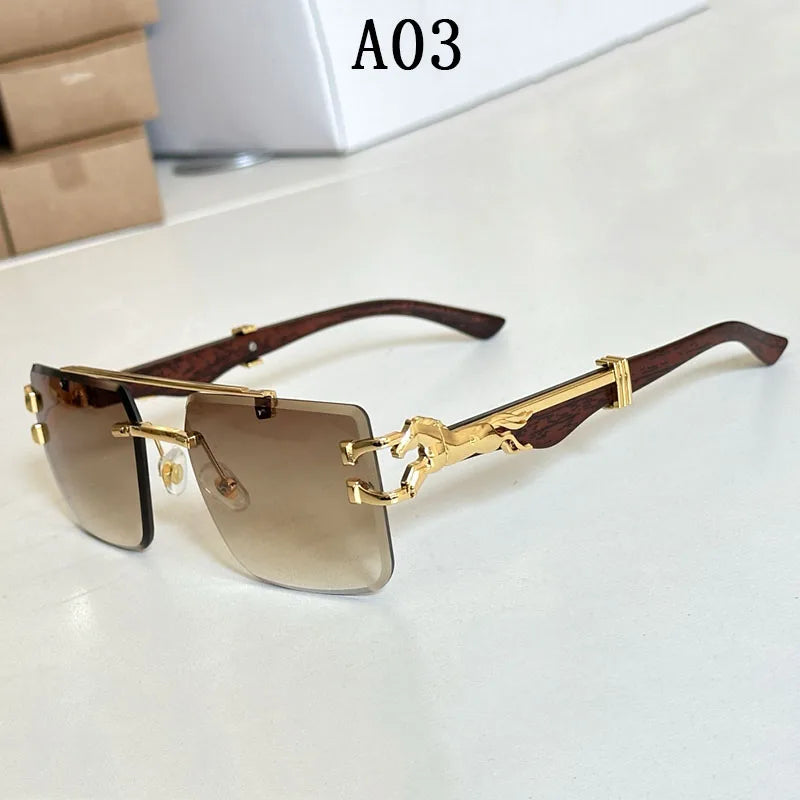Luxury Rimless Square Sunglasses for Women and Men, Vintage Fashion Gafas De Sol Hombre, 2024