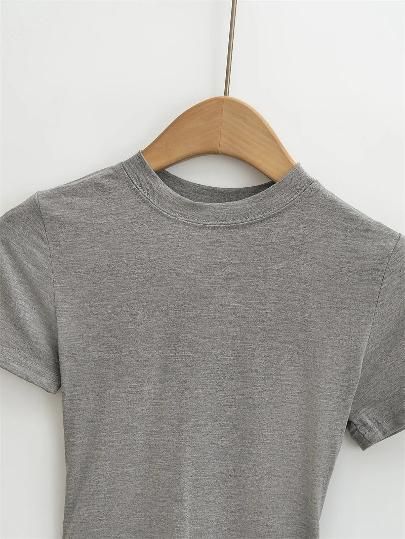 Camiseta de manga corta para mujer, casual, de alta calidad, sexy, ajustada, a la moda, de color liso, ropa y2k, 2024