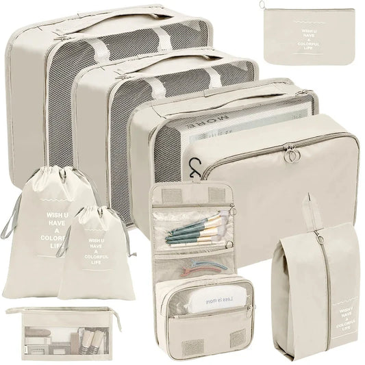 7/8/9/10 piezas conjunto organizador de viaje bolsas de almacenamiento maleta embalaje cubos juego estuches portátiles equipaje ropa zapato ordenado bolsa plegable