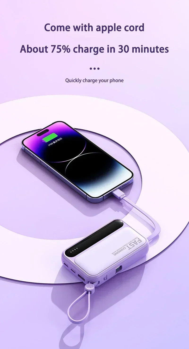 Banque d'alimentation VIVO 500000mAh, grande capacité, charge ultra-rapide, batterie externe portable, 4 câbles intégrés pour tous les téléphones