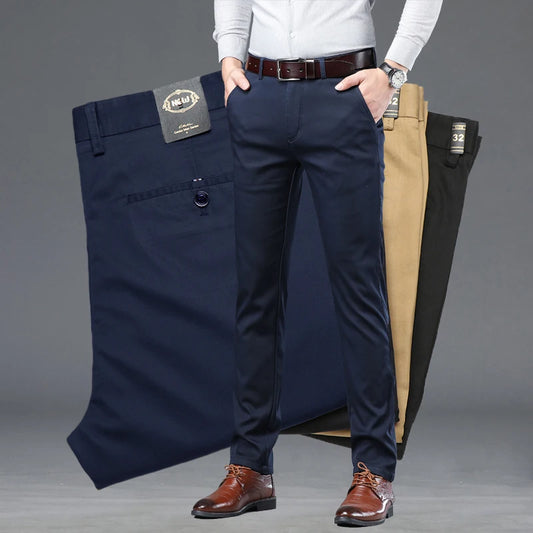 Pantalon de costume mince pour homme — affaires, décontracté, coton, vert, noir, kaki, tailles 30-40