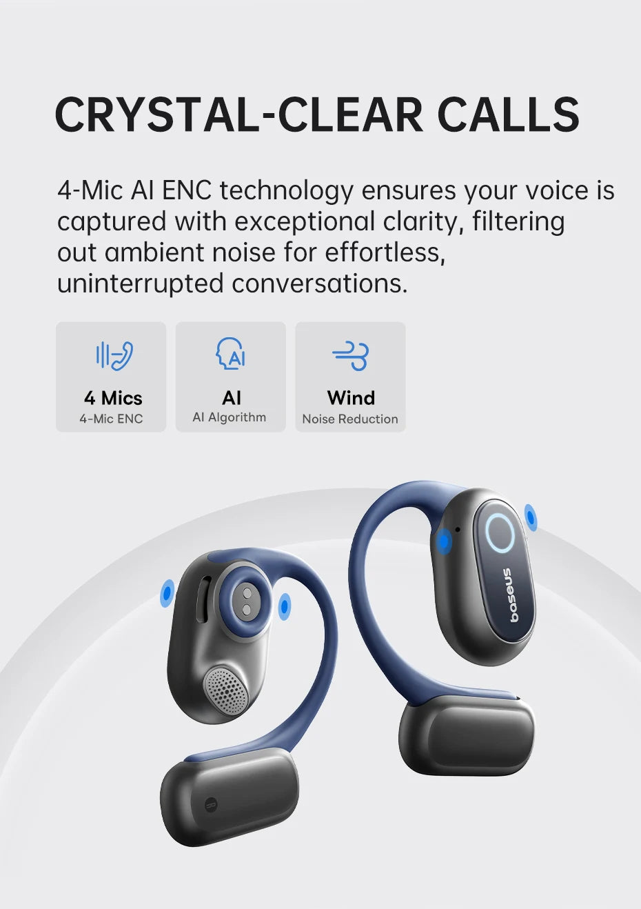 Écouteurs Sans Fil Sport Oreille Ouverte Bluetooth 5.4 — Crochets, Grandes Basses, 60h