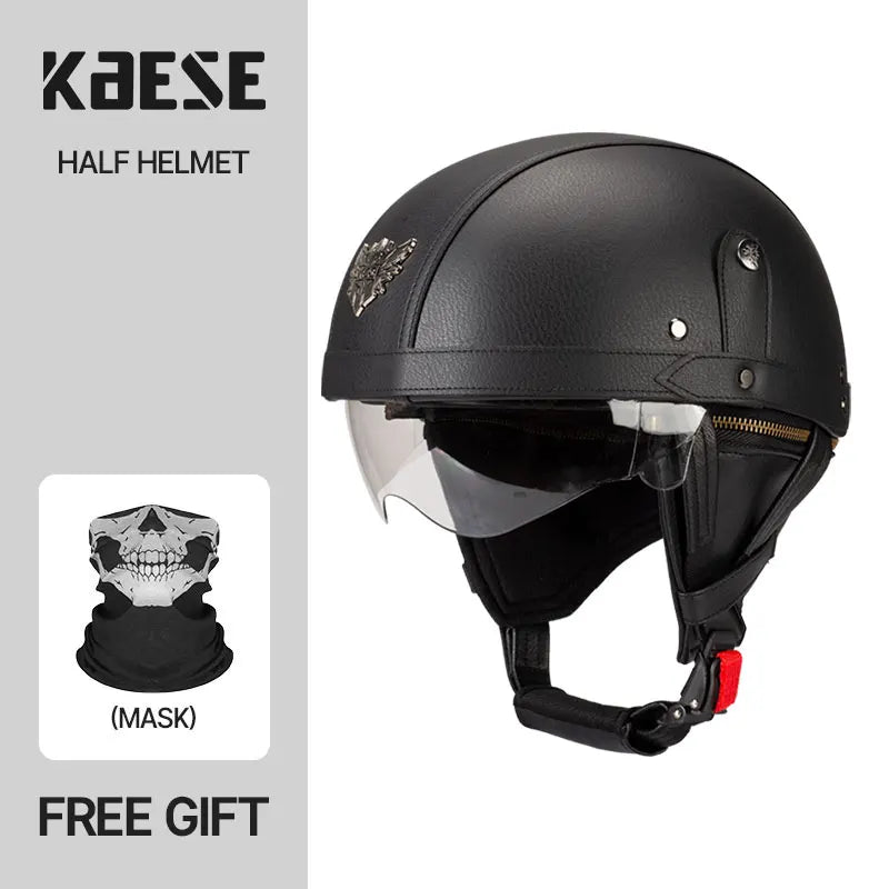 Motorcycle Half-Face Vintage Helmets Men Women Unisex Scooter Summer Helmet Black Brown DOT Approved Helmet