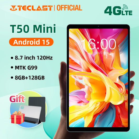 Teclast T50 Mini Tablet Android 15 8.7" IPS 120Hz G99 Octa Core Max 20GB (8GB + 12GB de expansión) RAM 128GB ROM Dual 4G LTE tipo-c GPS