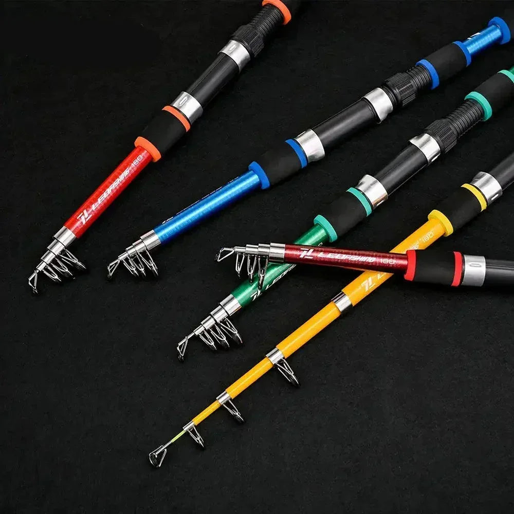 1.8m Portable cannes à pêche ensemble canne à pêche télescopique poche filature moulinet appâts fibre de verre mer pôle canne à pêche ensemble