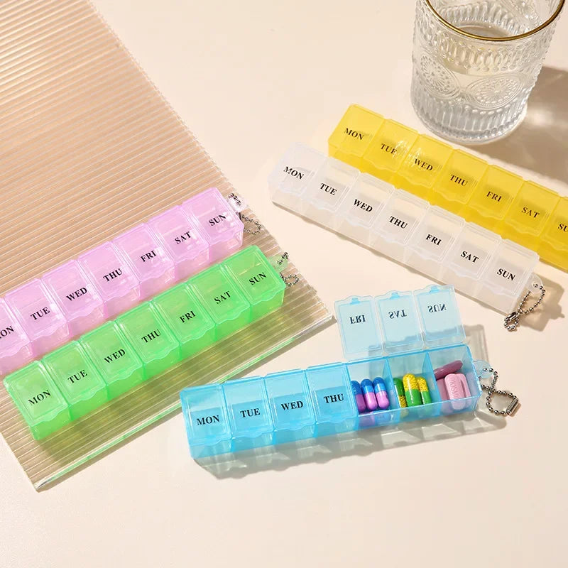 Weekly mini medicine box, storage organizer, 7-grid container, independent lattice, trendy