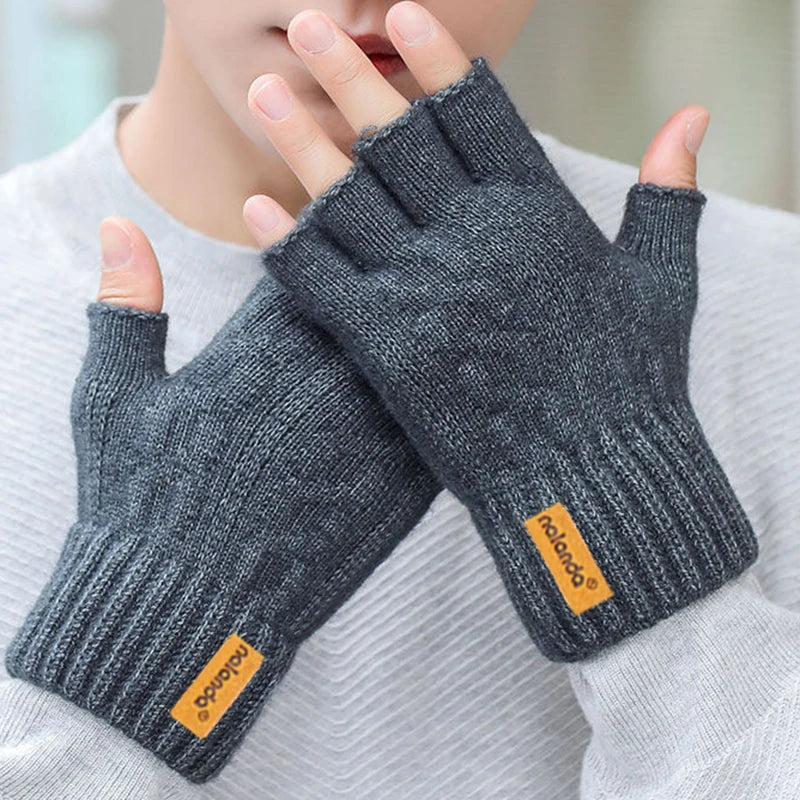 Gants tricotés chauds en peluche sans doigts pour hommes et femmes, gants de sport de plein air pour écran tactile, mode hiver automne
