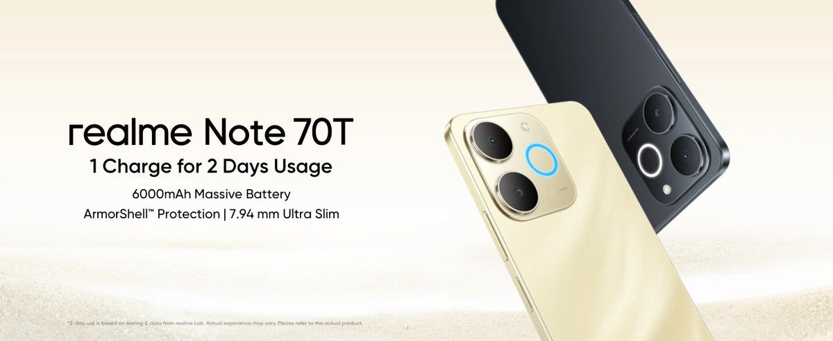 Realme Note 70T Smartphone — 6,75" 90Hz, 6000 mAh, 13 MP IA, Octa-Core, IP54, Version Mondiale